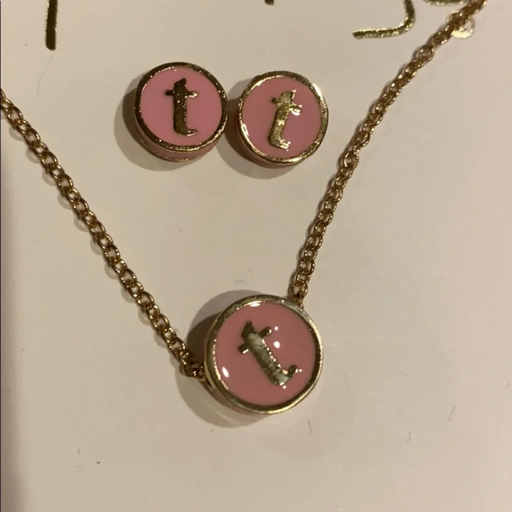 ~Piper & Paige~ “t” Initial Stud Earrings & Necklace